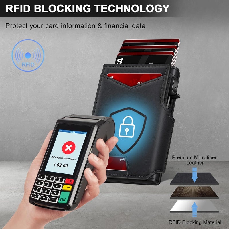 SEMORID محفظة للرجال مع حامل بطاقات رفيع قابل للفتح 9-13 بطاقة، محفظة ذكية مينيمايست RFID مع حجب بطاقات الائتمان مع نافذة هوية وفتحة نقدية قابلة للتمدد، علبة بطاقات معدنية مدمجة من الألمنيوم. - Image 3